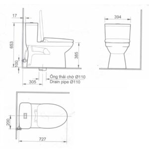 Bản vẽ kỹ thuật bồn cầu một khối AC-969VN