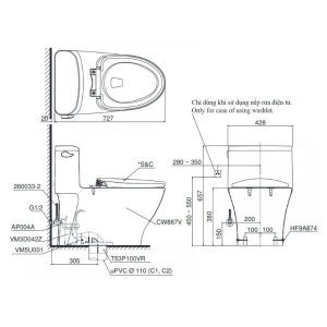 Bồn cầu điện tử TOTO MS887RW16 nắp rửa Washlet TCF23410AAA C2
